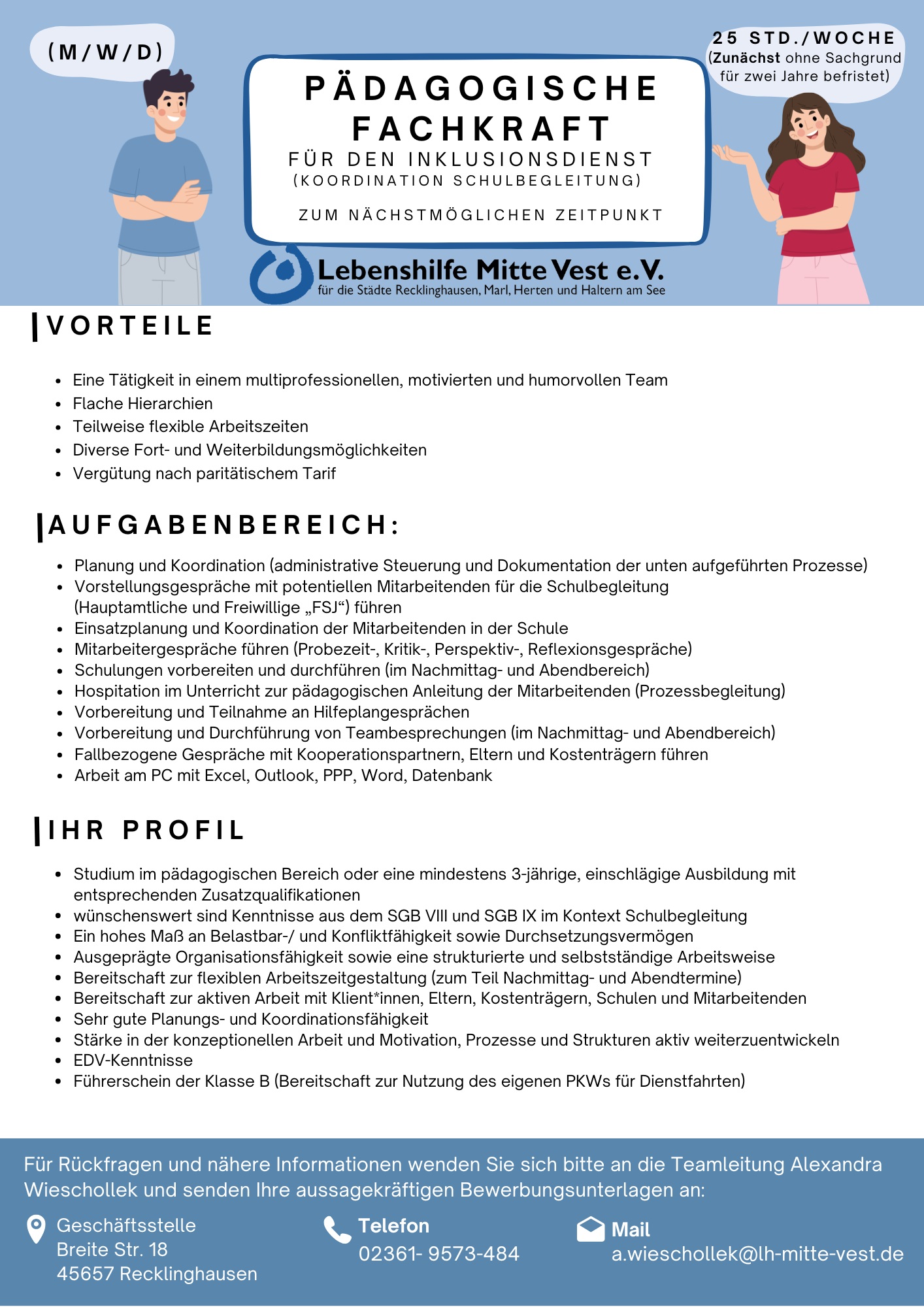 Stellenausschreibung Päd. Fachkraft Inklusionsdienst 